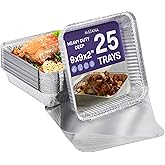 MATANA 9x9 Square Aluminium Foil Pans with Lids (25 Packs) Disposable Baking Pans, Aluminum Trays, Foil Containers for Baking