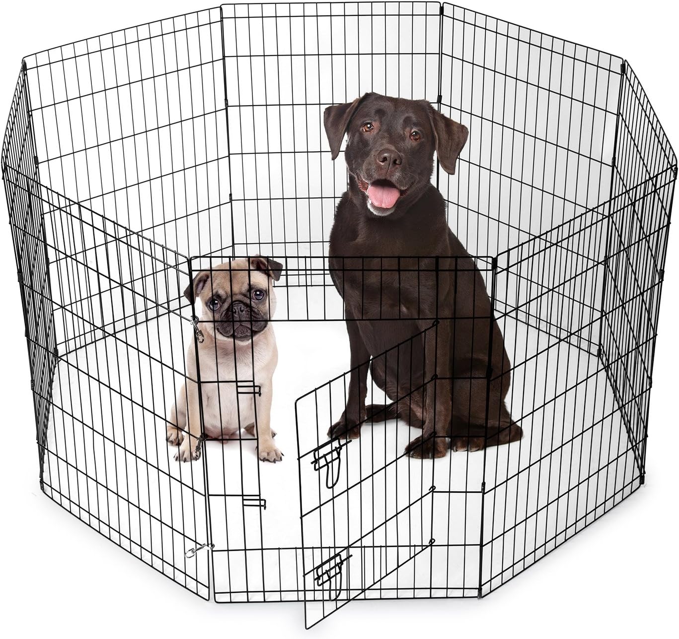 SmithBuilt Crates 8 Panel Metal Wire Popup Portable Fence Playpen Folding Exercise Yard with Door and Carry Bag, 36-Inch High, Black