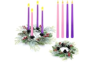 Unittype 5 Pieces Christmas Advent Wreath with Candles Holder Wreath Decor Christmas Advent Candles for Home Fireplace Church Xmas Centerpiece Table Decor(Classic)