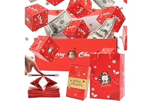 RAIN BUNNY Surprise Gift Box Explosion for Money, Unique Folding Bouncing Red Envelope Gift Box with Confetti, Cash Explosion Luxury Gift Box for Birthday Anniversary Valentine Proposal (15 Bounces) (Red Christmas)