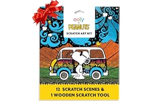 Ooly X Peanuts Scratch Art Kit - 12 Cards Featuring Snoopy, Woodstock and The Gang, Scratch Art Set Gifts for Kids, Travel-Friendly Craft Kit, Scratching Tool Included