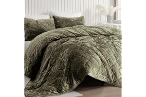 SHALALA NEW YORK SHALALA Velvet King Size Comforter Set,King Quilt Bedding Set,Lightweight Comforters,Luxury Diamond Quilting Bedspread and Coverlet for All Season(Dark Green)