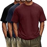 Riyiper 3 Pack Men's Big and Tall Waffle T Shirts, Short Sleeve Crew Neck Tops Casual Textured Knit Pullover Lightweight Tees(Black, Navy, Wine,5X-Large)