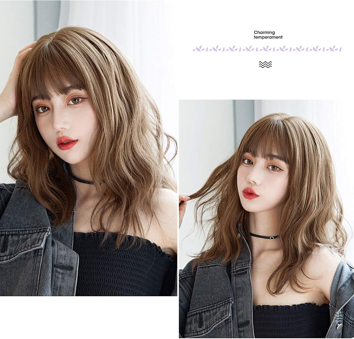 Amazon Co Jp ウィッグ かつら ミディアム Candybay レディース 巻き毛の短い空気前髪ウールロール フルウィッグ ゆるカール 女性用 かつら日常 耐熱 ネット付き ビューティー