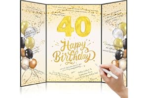 Tnvee Black Gold 40TH Birthday Party Decorations for Man Women, Large 19" x 12.2" Happy Birthday Signature Guest Book Signing Big Card Board Party Supplies Gifts for 40 Years Old Mom Dad Friends
