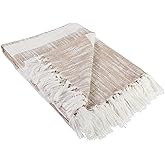 DII Mid-Century Modern Slub Stripe Woven Throw, Taupe, 50x60