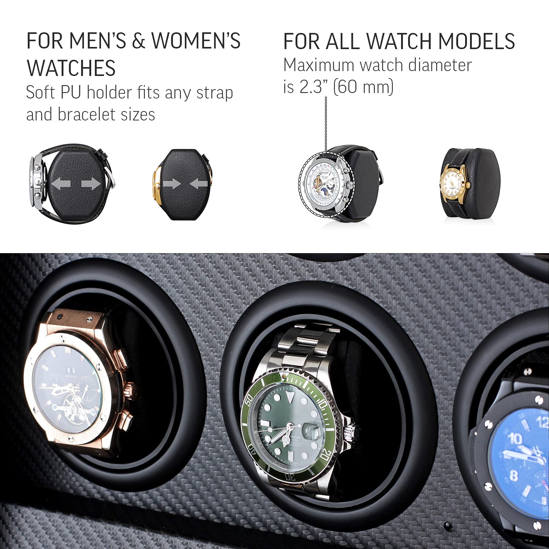 Watch Winder for 6 Automatic Watches with LED Backlight, LCD Display, Remote Control and The Storage Drawer for Watches and Jewelry (Black)