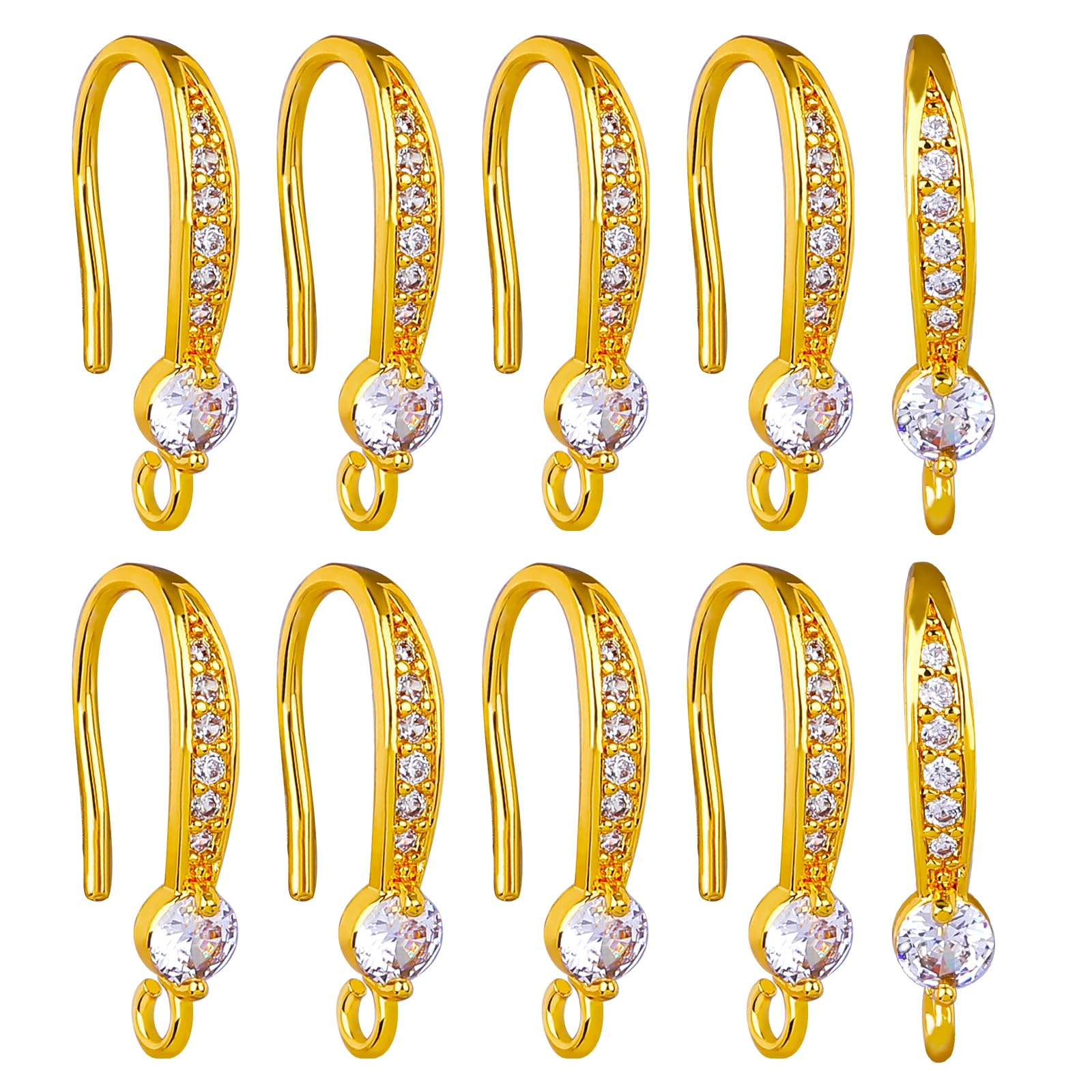 BEEFLYING 10pairs Cubic Zirconia Earring Wire Real 18K Gold Plated Leverback Brass Earrings Hooks for Women Girls DIY Jewelry Making — image 1