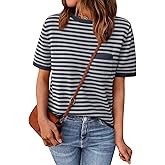 LILLUSORY Womens Striped Short Sleeve Sweater Pullover Shirts with Chest Pocket