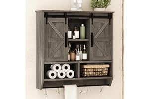 RUSTOWN Farmhouse Bathroom Wall Cabinet,3-Tier Rustic Wood Wall Mounted Cabinets,Vintage Medicine Cabinet with Sliding Barn D