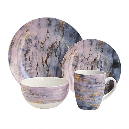 American Atelier 7018-16-RB Marble Dinnerware Set, x 10.5, Purple/Gold