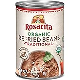 Rosarita Organic Refried Beans, Canned Beans, 16 oz., 8-ct | 6g protein and 6g fiber per serving; vegan; 0g added sugar; use inside tortillas, dips &amp; casseroles; great for taco night