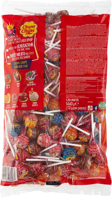 Chupa chups caramel original com bulho, de sabores variados, 120 x 12g