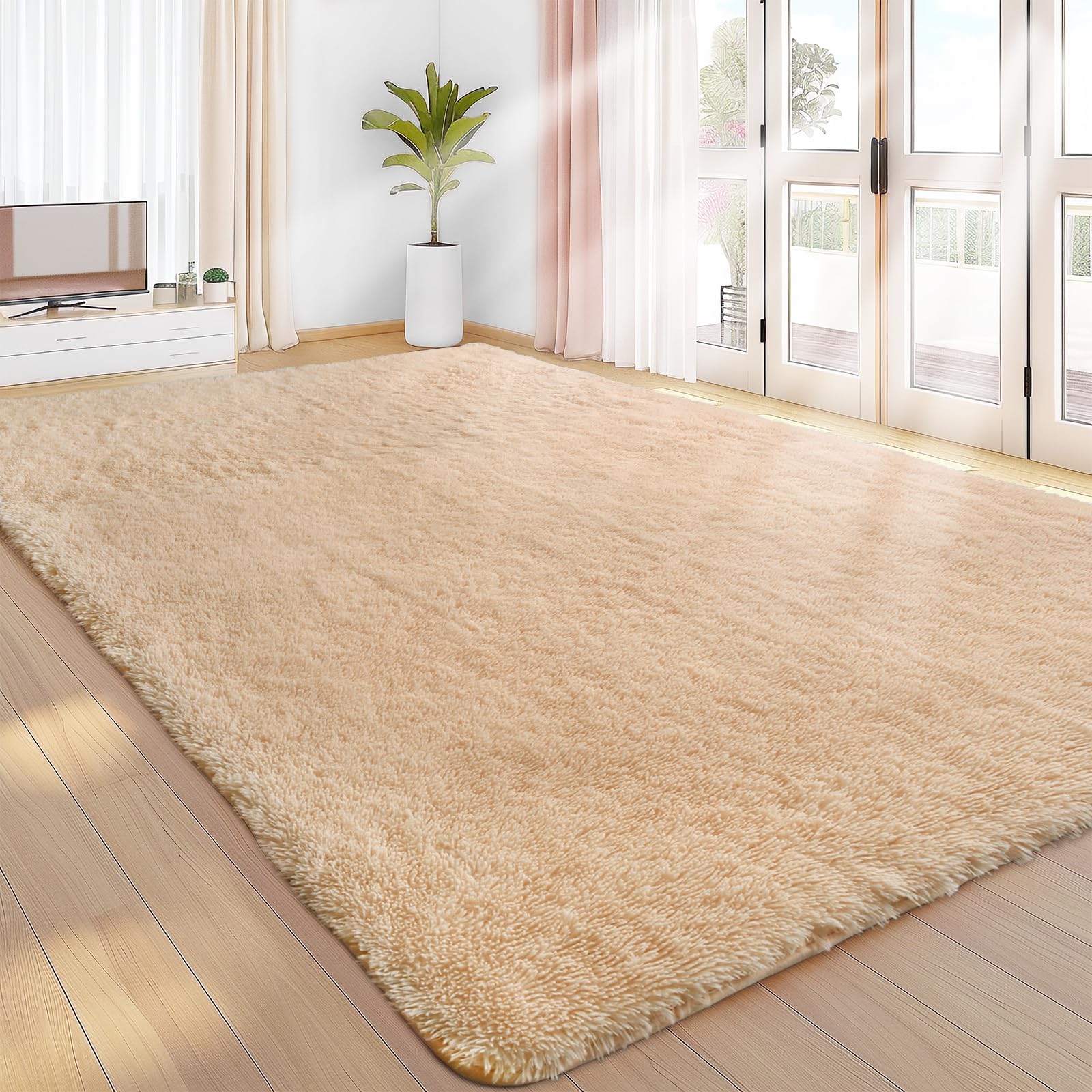 Sour Lemon Rugs Living Room 120x160cm, Beige Area Rugs for Bedroom, Washable Anti Slip Extra Large Shaggy Soft Rug Fluffy Modern Floor Carpets Mat Beside Carpet for Kids Living Room