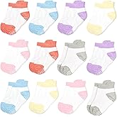 HYCLES Toddler Girl Socks, 12 Pairs Non Slip Ankle Toddler Socks for 1-7 Years Baby Girls Kids
