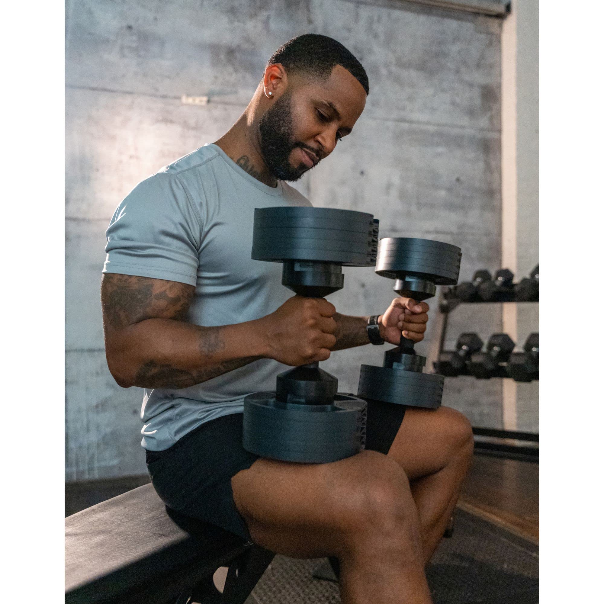 Upgraded Aluminum NÜOBELL Adjustable Dumbbells 5-80lbs - Gym Army Nuobell 580 - Adjustable dumbbell free weights for men and women (PAIR)