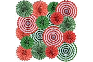 mifengda 18Pc Party Red and Green Paper Fans Merry Christmas Hanging Paper Fans Decorations, Round Folding Party Bulk for Christmas Decorations Winter Holiday Wedding Birthday