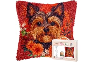 GENERIC DIY Latch Hook Pillow Kits for Adults Yorkshire Terrier Dog in Flowers Printed Pillowcase Crochet Yarns Hooking Handmade Pillow Cover Cushion for Home Sofa Decoration 17x17inch-7