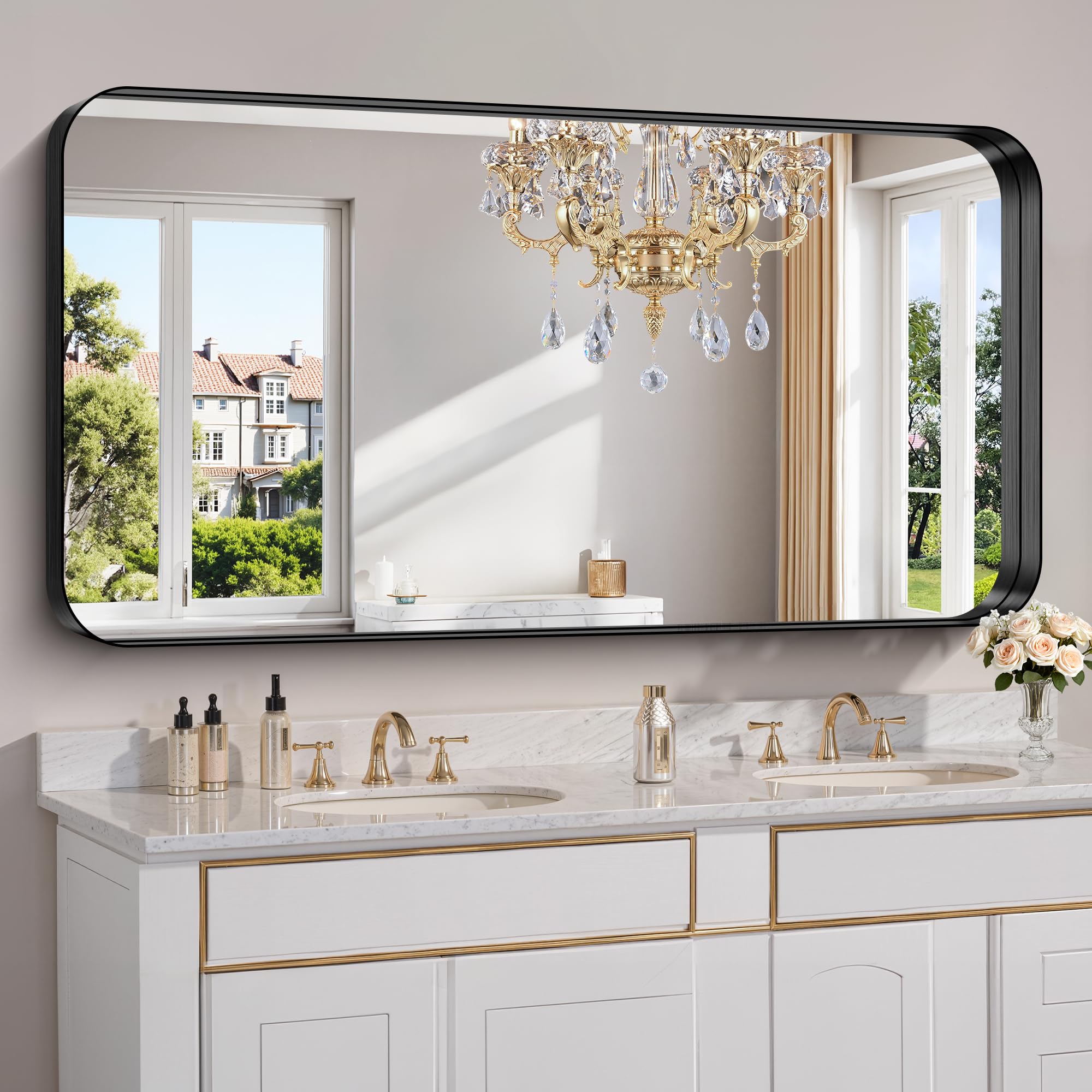 FORBATH 60x30 Inch Large Bathroom Mirror for Double Sinks, Brushed