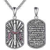 Lattd Cross Necklace with John 3:16 925 Sterling Silver Christian Cross Army Military Dog Tag Pendant Necklaces Catholic Jewelry for Men, w/Stainless Steel Chain 22’’+2’’