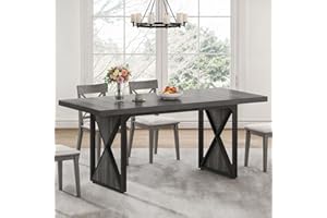 DWVO Farmhouse Dining Table for 6-8 People, 70.8-Inch Rectangular Wood Dining Table, Rustic Kitchen Dinner Table with Heavy Duty Metal Legs for Dining Room (Grey)