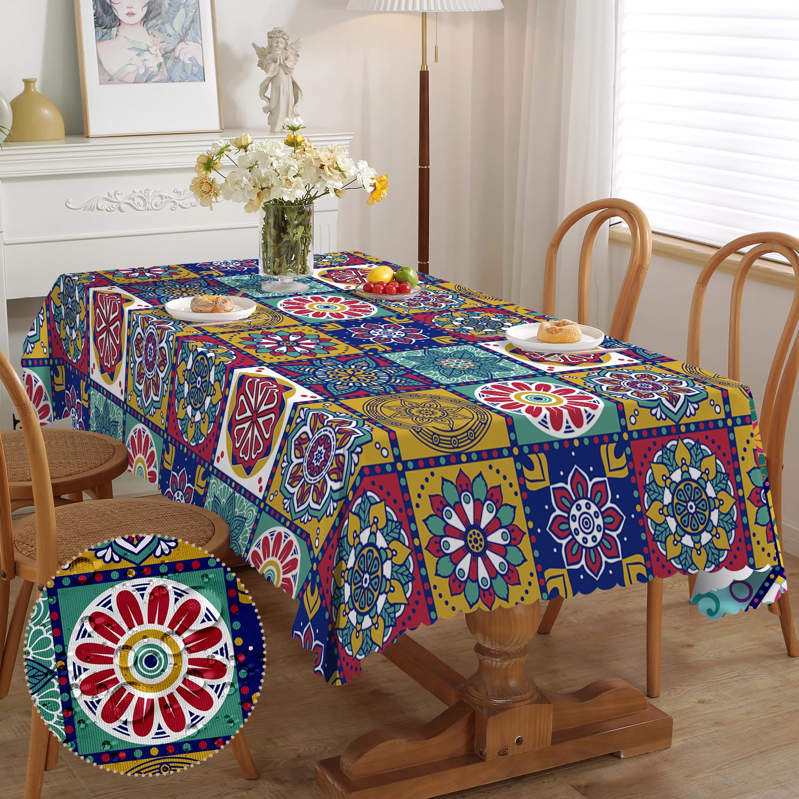 iEvery Rectangular Tablecloth Morocco Tablecloths Polyester Wipe Clean Table Cloth Water Resistance Table Cover for Home Dining Kitchen Party 150x220cm(60x86in) — image 1