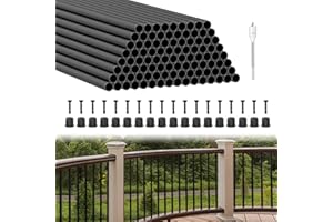 BLIKA 50 Pack 36" Aluminum Deck Balusters with Connectors/Screws, 3/4" OD Hollow Round Aluminum Balusters for Deck Railing, Black Metal Deck Balusters Staircase Spindles