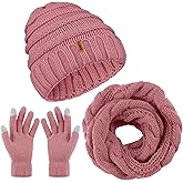 Aneco Winter Warm Knitted Scarf Beanie Hat and Gloves Set Men & Women's Soft Stretch Hat Scarf and Mitten Set
