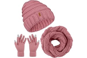Aneco Winter Warm Knitted Scarf Beanie Hat and Gloves Set Men & Women's Soft Stretch Hat Scarf and Mitten Set