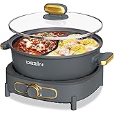 Dezin Electric Hotpot Pot with Divider, 6L Double-Flavor Shabu Shabu Electric Pot, Dual Sided Removable Non-Stick, 3" Depth w