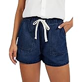 MONCCIZA Jean Shorts for Women Drawstring Denim High Elastic Waisted Baggy Summer Shorts with Pockets