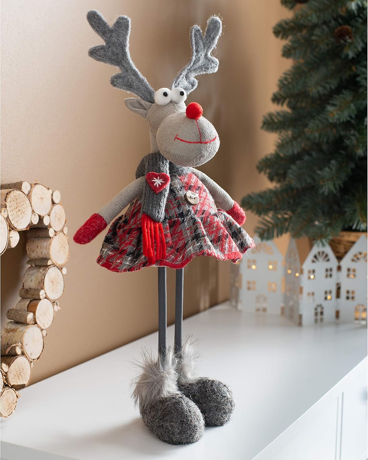 WeRChristmas Standing Girl Reindeer Figurine with Soft Legs, Multi-Colour, 30cm - Image 3