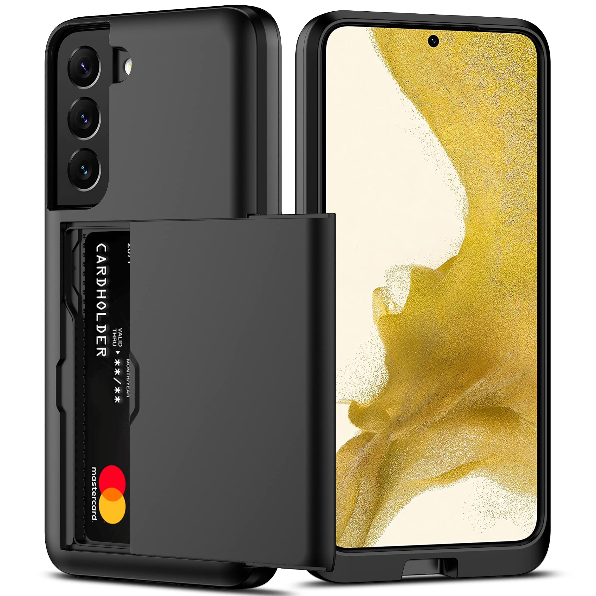 Nvollnoe for Samsung S22 Case with Card Holder 5G 6.1 inch Slim Dual Layer Heavy Duty Protective for Galaxy S22 Case Hidden Card Slot Wallet Case for Samsung S22(Black)