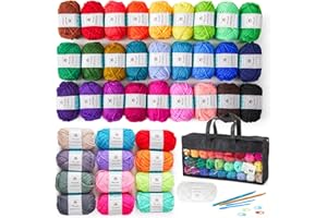 Inscraft 48 PCS Crochet Yarn Kit, 1400 Yards 40 Colors Acrylic Yarn Skeins, 2 Crochet Hooks, 2 Weaving Needles, 4 Stitch Markers, 1 Bag, for Crocheting & Knitting, Gift for Beginners and Adults
