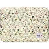 HICARRY Puffy Laptop Sleeve Case Cute Computer Bag, 14 Inch Flower Printed Quilted Laptop Carrying Cases, Protective Floral Soft Padded Cover Accessories, Compatible with 14"" Notebook, Style A