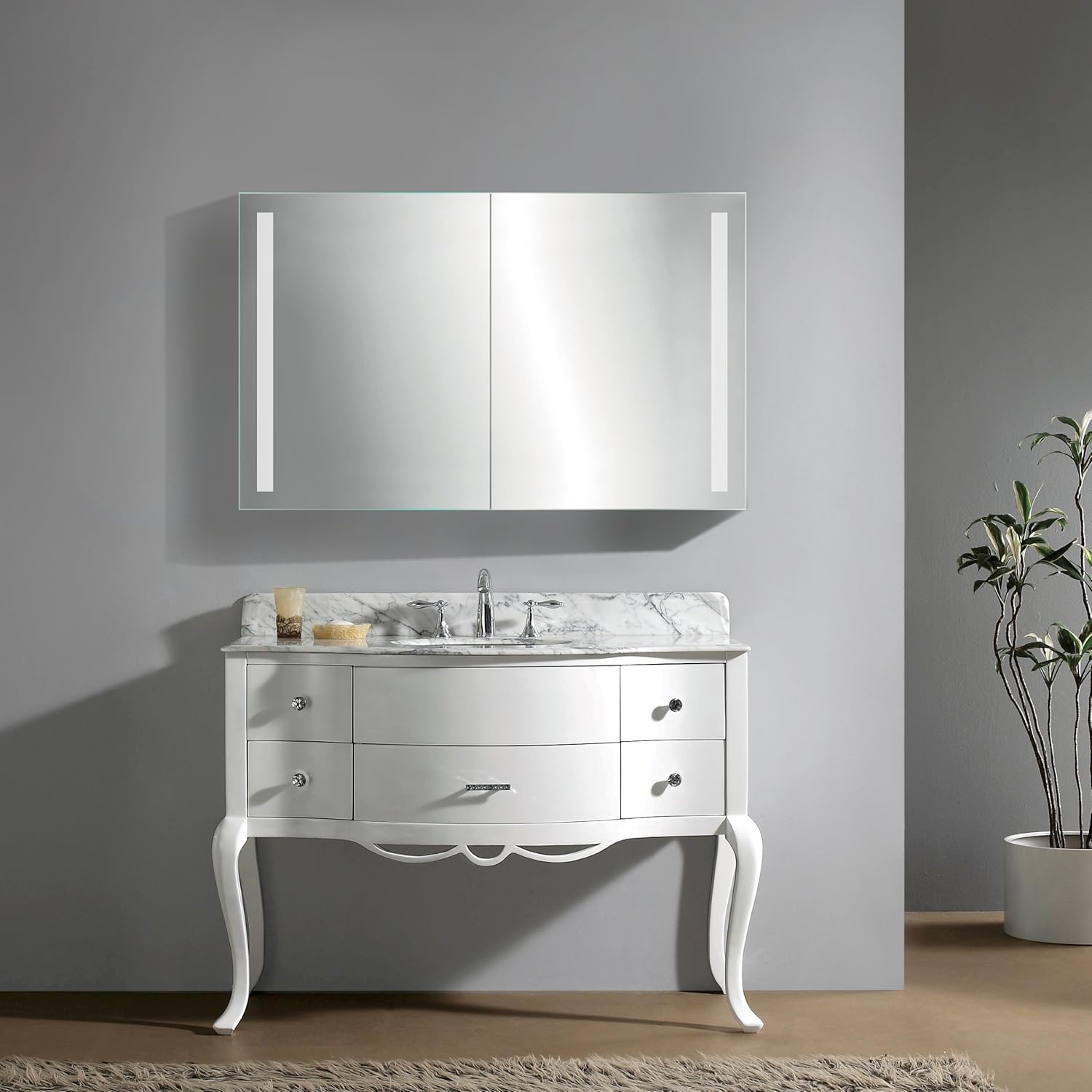 Amazon Com Krugg Led Medicine Cabinet 48 Inch X 30 Inch Lighted 2 Sliding Mirror Doors Defogger 3 Glass Shelves Home Kitchen