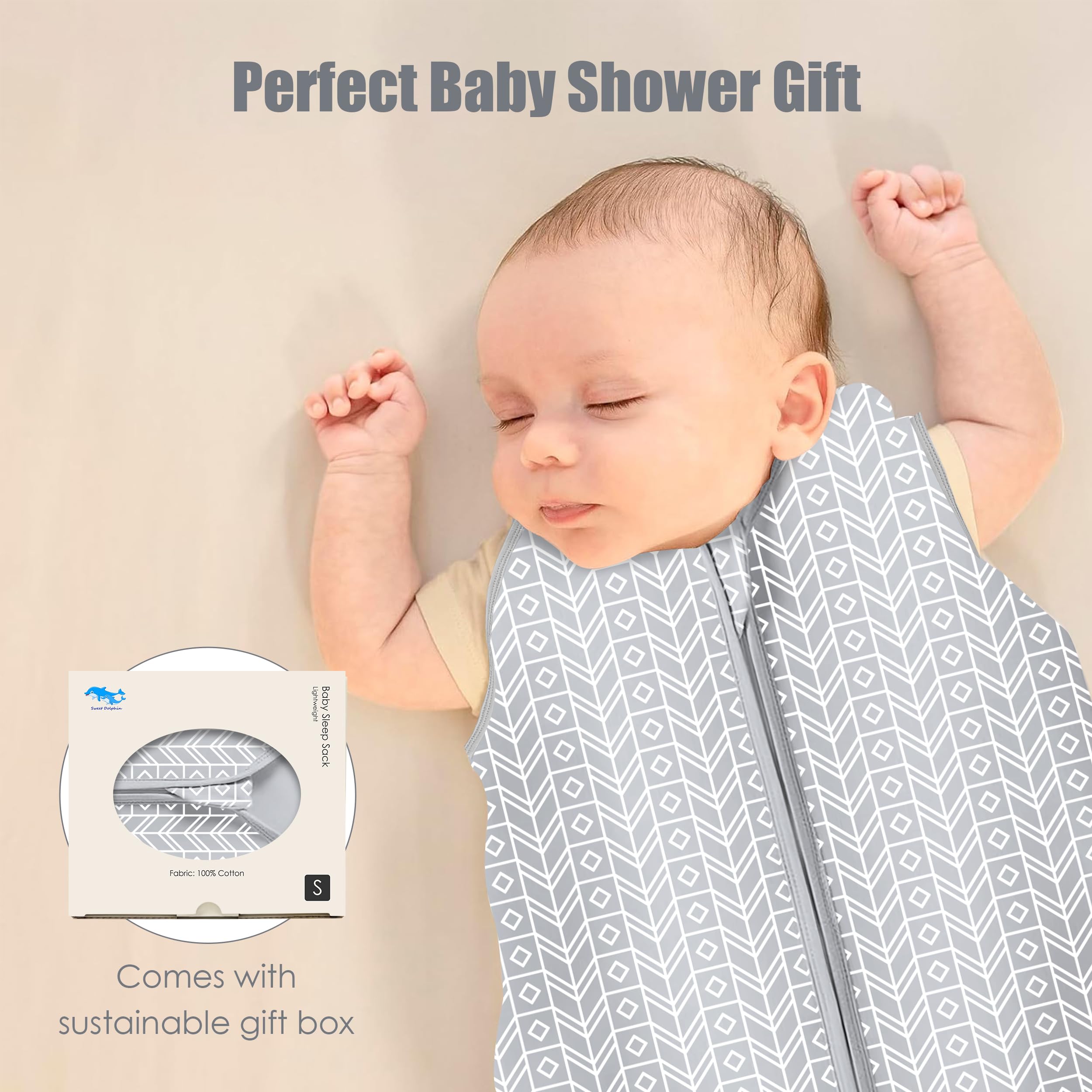 SWEET DOLPHIN SWEET DOLPHIN Baby Sleep Sack 0-6 Months - 100% Cotton 2-Way Zipper TOG 0.5 Infant Wearable Blanket, Newborn Essentials Toddler 3 Pack Sleeping Sacks - Grey