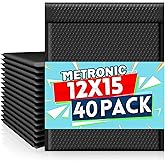Metronic Large Bubble Mailers 12x15 Inch 40 Pack Waterproof Padded Envelopes Black Bubble Envelopes Opaque Cushioning Mailer for Shipping Clothes, Books,Jewelry Makeup Supplies