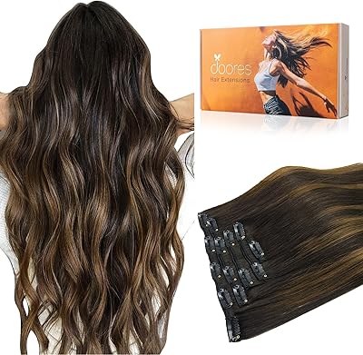DOORES Haarverlängerungen Clip in, Balayage Dunkelbraun bis Kastanienbraun 50cm 20 Zoll 80g 5pcs, Seidige Clip in Extensions Remy Natural