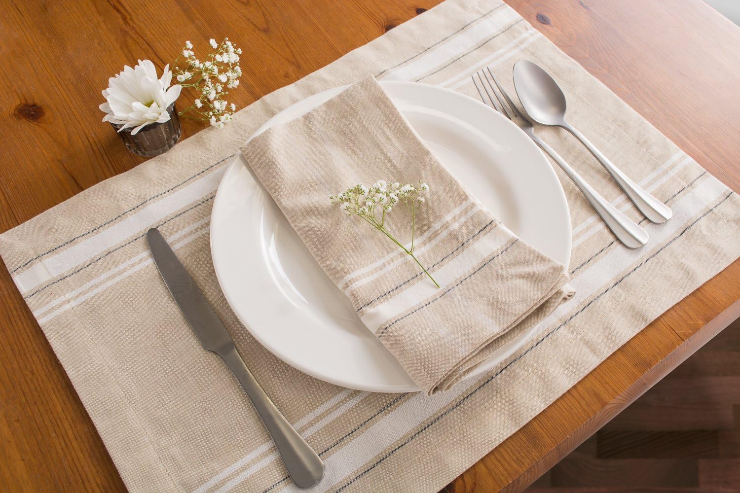 DII 100% Cotton Everyday French Stripe Tabletop Collection, Napkin Set, Taupe/White 6 Count: Home & Kitchen