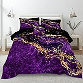 Black Gold Comforter Set Purple Marble Bedding Set King Size Black Marble Stone Abstract Artwork Bedroom Decor Black Marble Comforter Sets for All Season