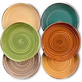 MORA Ceramic Helix Swirl Salad Plates Set of 6, 8in Spiral Porcelain Dish for Kitchen, Small Dinner, Lunch, Appetizer, Dessert, etc - Dishwasher, Microwave, Freezer, Oven Safe Dishware - Earth Colors