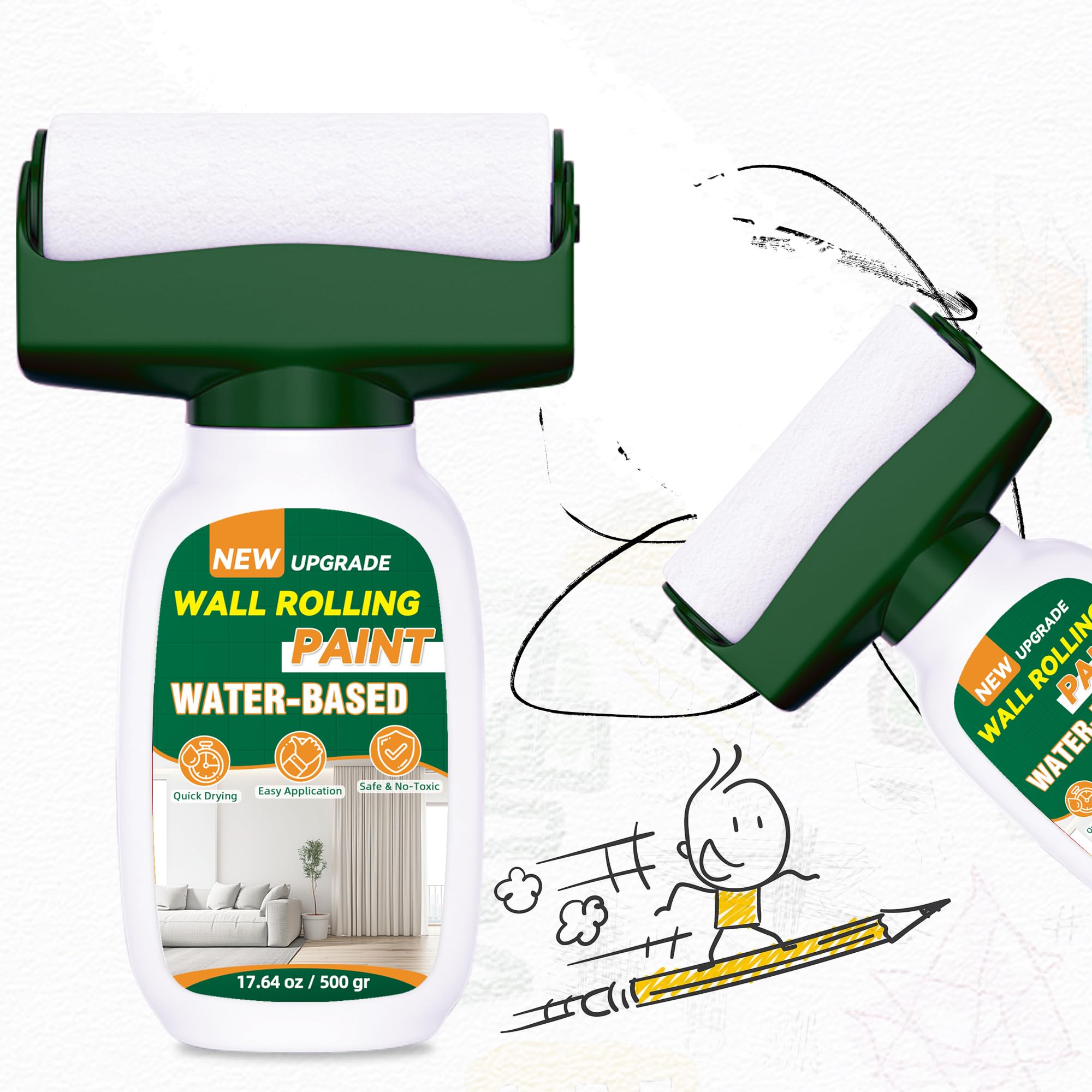 Photo 1 of White Paint, 500g Wall Paint, Integrated Paint Roller for Flat, Ceiling Wall, Drywall Repair Kit Remove Stains, Scratches, Water-Based, Ready to Use, Low VOC