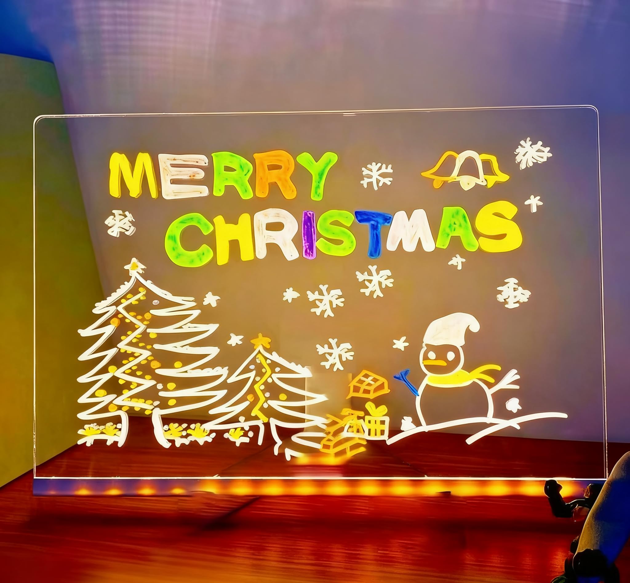 LED Magic Board with 7 Colors Pen, 30x20cm Magic Board for Kids Writing Message, Acrylic Drawing Board Light Up Dry Erase Doodle Desktop Memo Glow Wordpad with Stand School Cafe Home Office Christmas