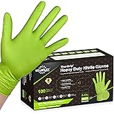 TitanFlex Heavy Duty Industrial Nitrile Gloves with Raised Diamond Texture, 8-mil, Latex Free (Green/Dark Green/Yellow)