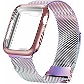 Geoumy Metal Magnetic Bands Compatible for Apple Watch Band 44mm with Case, Stainless Steel Milanese Mesh Loop Replacement Strap Compatible with iWatch Series 11-1 SE Women Men,Colorful