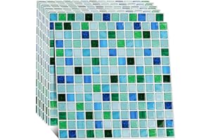 10-Sheet Peel and Stick Backsplash Tiles – Mosaic Backsplash Tile, Self-Adhesive Blue Wallpaper for Kitchen & Bathroom, 10”x1