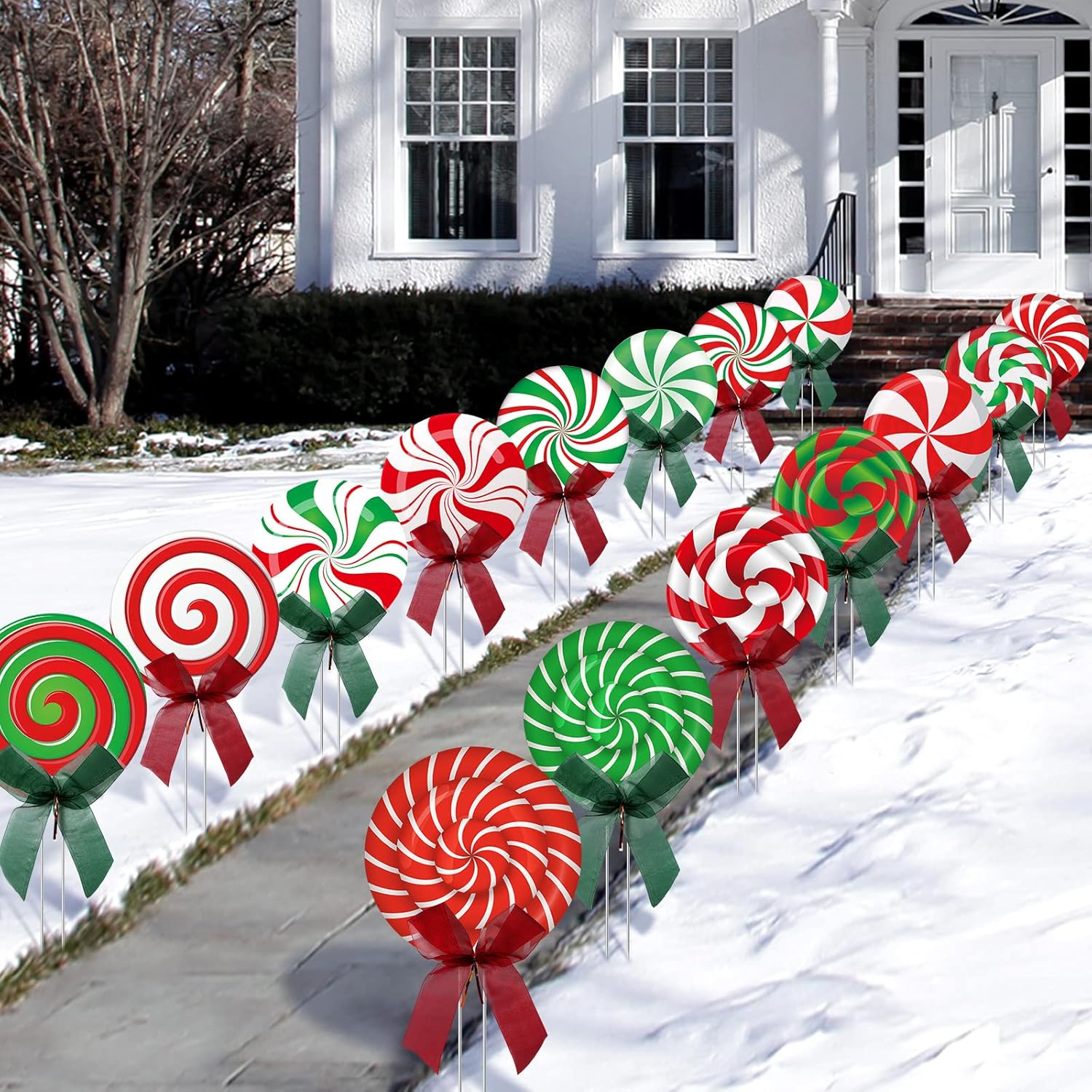 Yard Signs - Christmas Outdoor Yard Signs Peppermint Corrugated Yard Decorations with Stakes and Bow Xmas Yard Decorations Candy Garden Sign Waterproof Cardboard Lawn Signs for Pathway Walkway Decor (15)