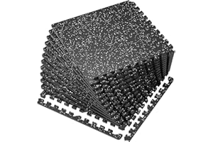 SUPERJARE 0.56'' Thick 12 Pcs 48 Sq Ft Rubber Top Exercise Equipment Mats, High Density EVA Foam Mats with Rubber Top, Interl