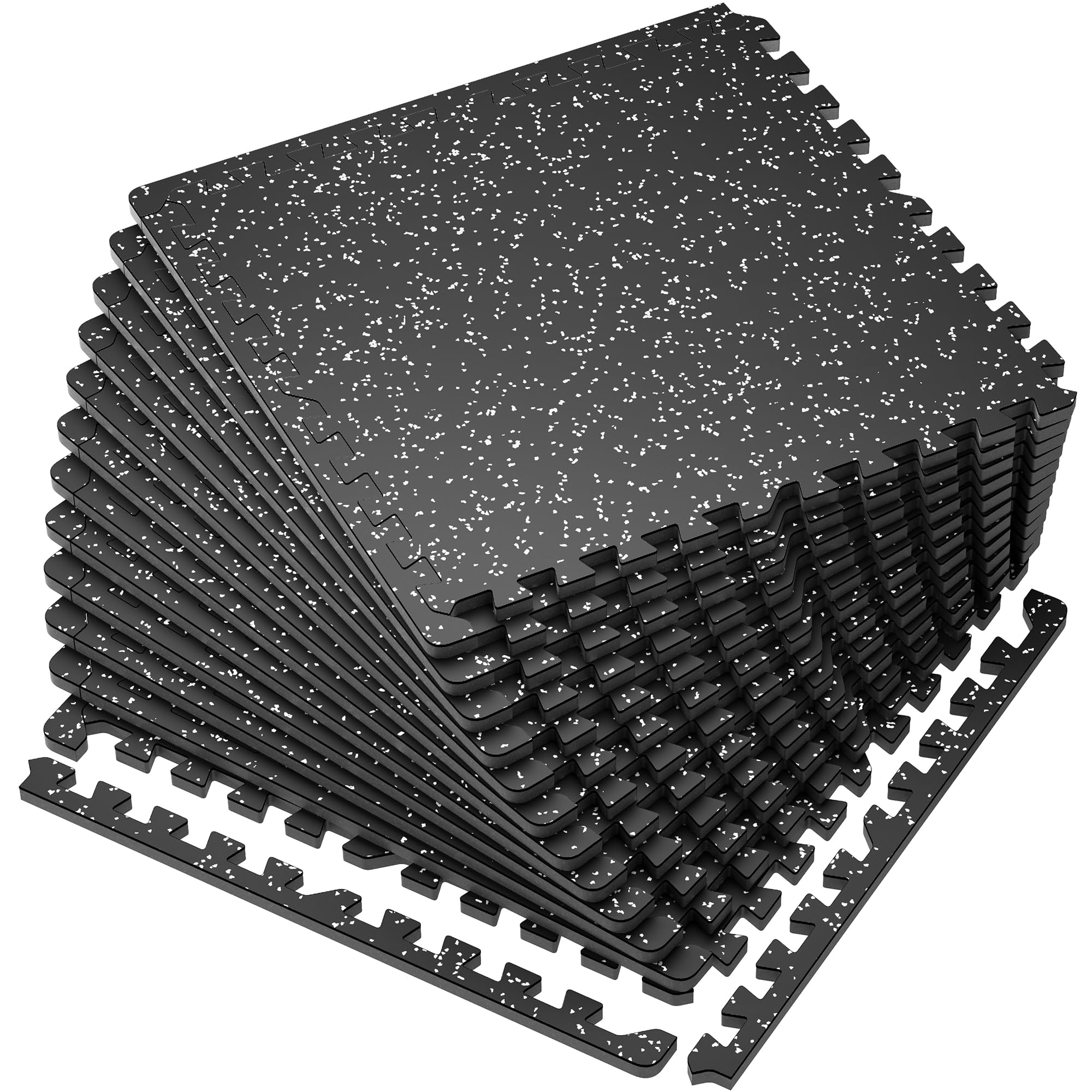 SUPERJARE 0.56'' Thick 12 Pcs 48 Sq Ft Rubber Top Exercise Equipment Mats, High Density EVA Foam Mats with Rubber Top, Interlocking Gym Flooring for Home Gym, Protective Workout Mat, Black/Grey Image